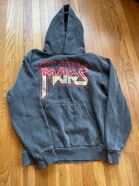 Thirty Seconds to Mars 2024 World Tour Hoodie Charcoal Faded Graphic Small Woman